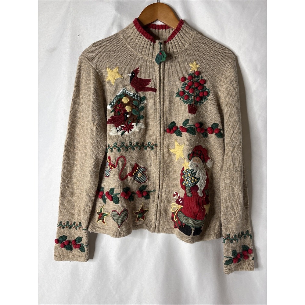 Vtg‎ Tiara International Christmas Collection Women M Holiday Cardigan Sweater